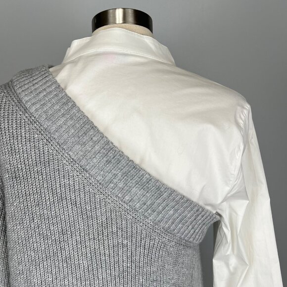 Vince Camuto Womens White Gray Asymmetrical Sweater Blouse Long Sleeve size XL - Picture 7 of 12
